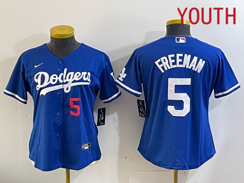 Youth Los Angeles Dodgers 5 Freeman Blue Game 2024 Nike MLB Jersey style 11201